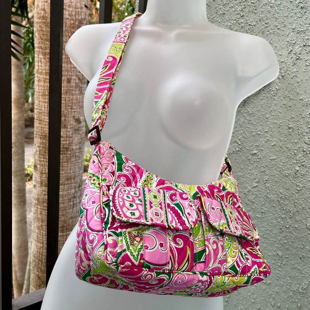 Vera Bradley Pinwheel Pink Small Libby Cargo Hobo Crossbody Bag Purse Pockets - Picture 4 of 16